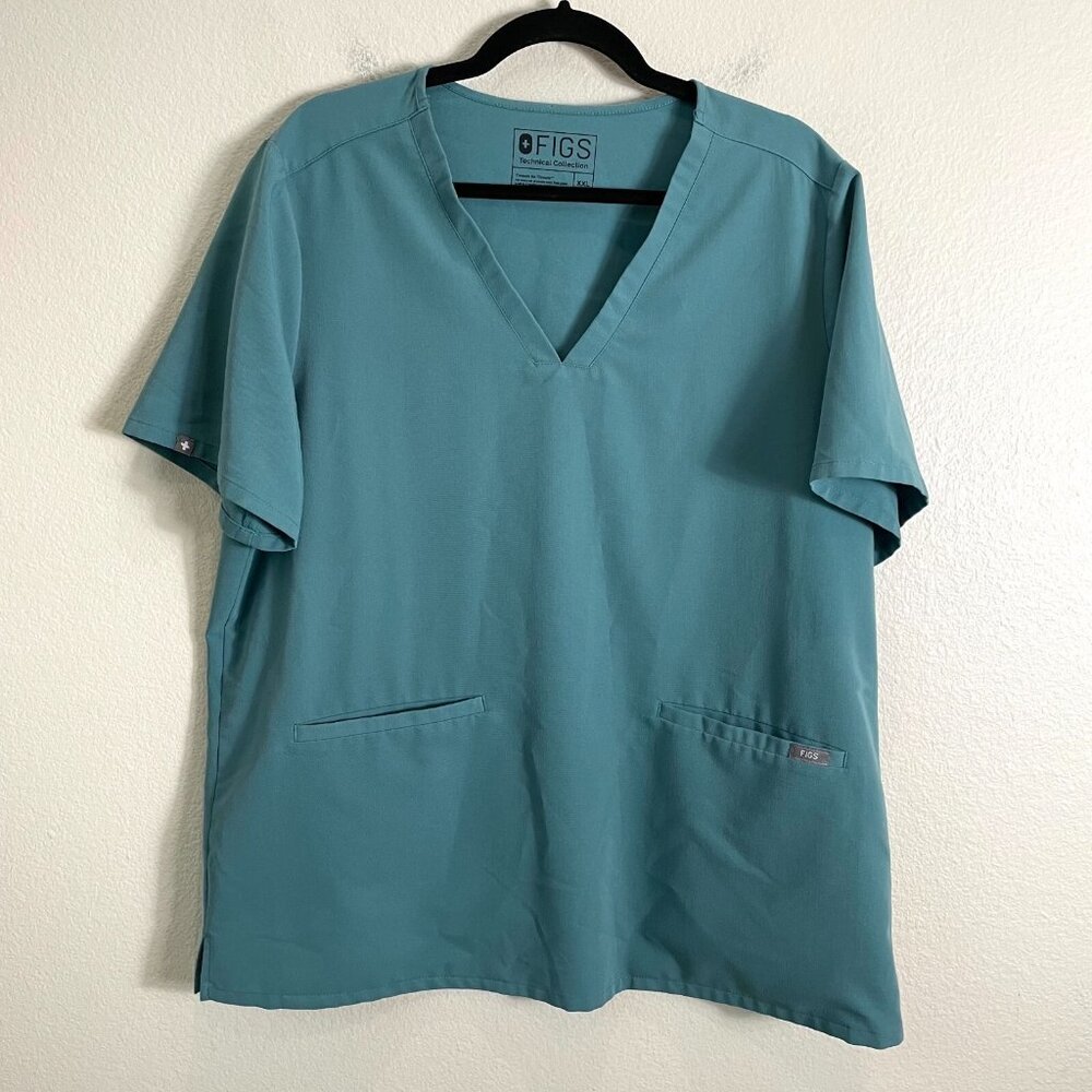 FIGS Womens Plus XXL Casma Three Pocket Scrub Top Green Short Sleeve V Neck